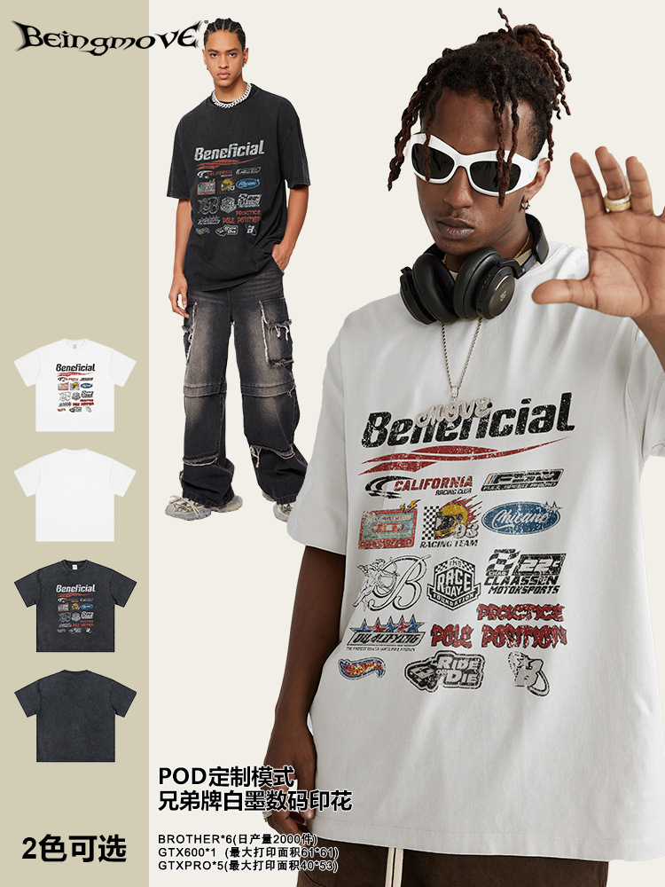 Verano Europa y Estados Unidos transfronterizos retro camisetas de algodón Tee viento neutro relajado deporte callejero hacer viejas camisetas de manga corta para hombres
