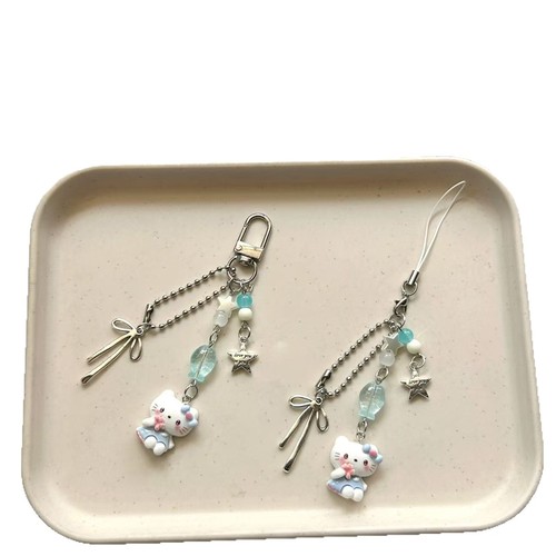 Original Kawaii Gumball Chain Ins Cartoon Cat Charm Phone Chain Card Holder Camera Ornament Student Gift Clip