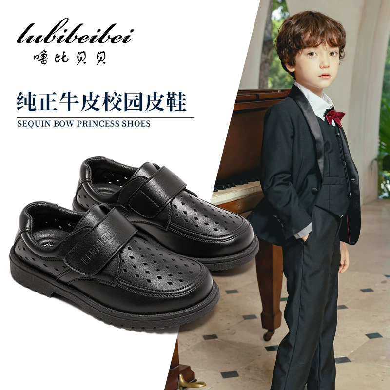 Детская обувь, детские черные полые дышащие маленькие кожаные туфли на мягкой подошве, новые весенне-летние сандалии для мальчиков с носком, пляжная обувь, Прямая доставка