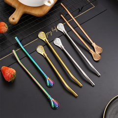 Metal 304 Stainless Steel Straw, Spoon, Flower Tea, Sugarcane Pulp Filter Straw, Coffee Spoon, Detachable Mate Tea Spoon