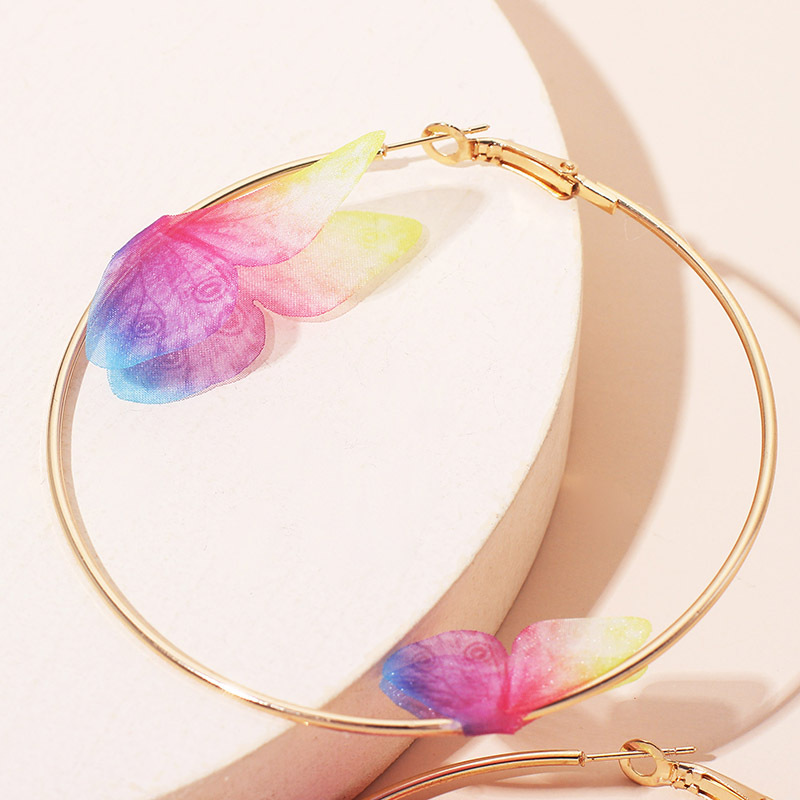 Ig Style Fashion Fabric Butterfly Alloy Hoop Earrings display picture 7