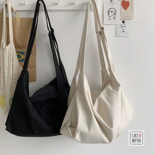 Artistic Versatile Canvas Bag, Crossbody Korean Style for Men and Women Students, Harajuku Style Shoulder Bag, Large Capacity, Double Shoulder Straps Tote