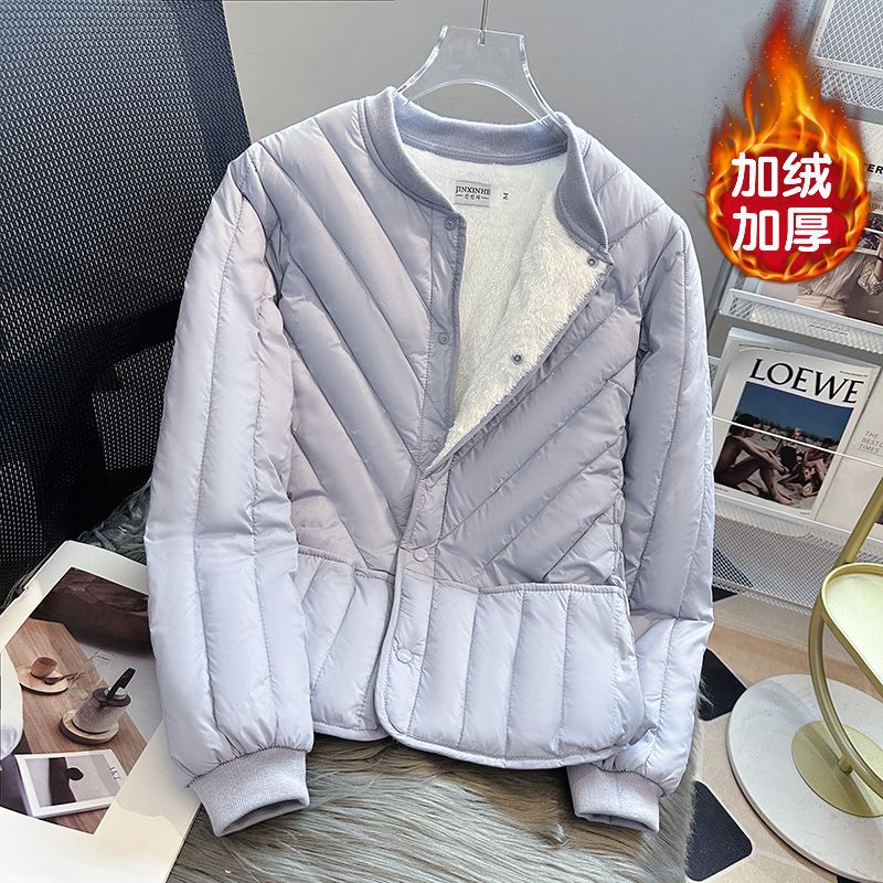 立领打底校服外套冬季内胆保暖加厚羽绒棉服加绒棉袄女棉衣新