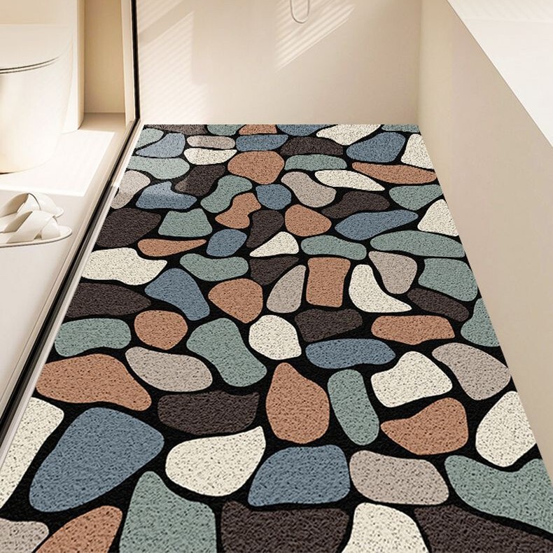 Bathroom Silk Ring Floor Mat Simple Pebbles Bathroom Shower Room Hollow Non-Slip Foot Mat Household Dirt-Resistant and Wear-Resistant