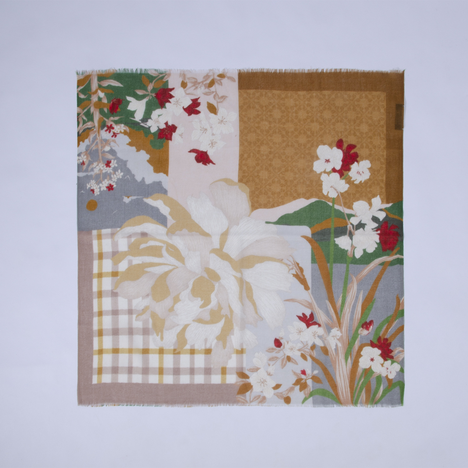 Versión coreana de la nueva bufanda de seda cuadrada pequeña de cachemira pura de 70cm impresa, bufanda de flor de anacardo grande, disponible en stock transfronterizo