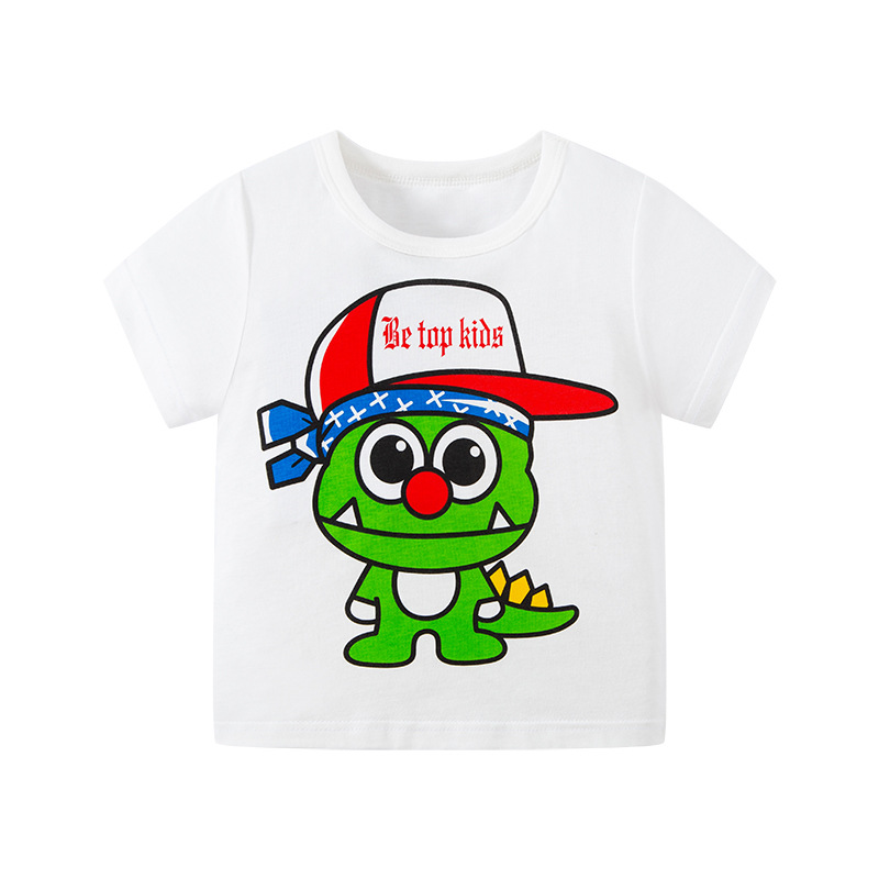 2024 nueva camiseta de dibujos animados para niños de verano estilo coreano transfronterizo dinosaurio Algodón puro bebé Top camiseta de moda para niños