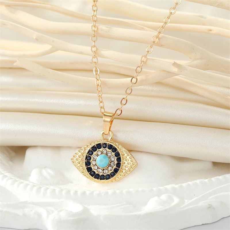 European retro alloy full diamond sun eye necklace trend collarbone chain wholesale