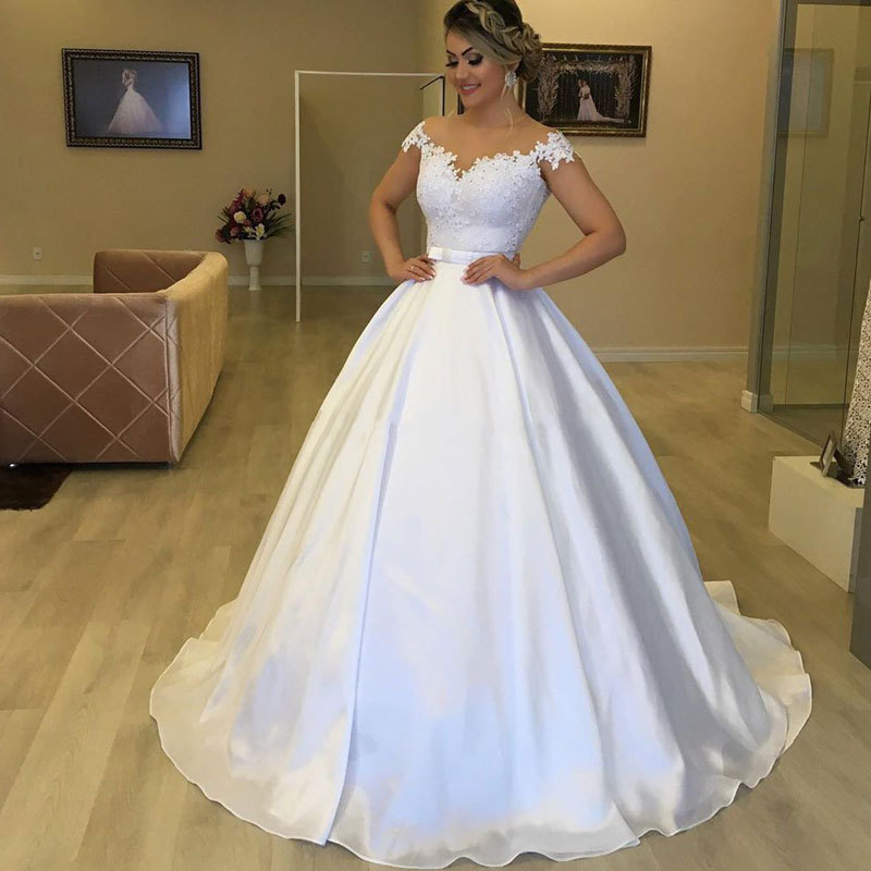 Comercio exterior europeo y americano Amazon AliExpress deseo nuevo vestido de novia vestido de noche de cuello redondo adelgazamiento de encaje una línea personalizable