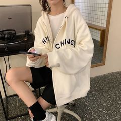 65% 綿刺繍アルファベットのガーディアン女性2025学生の新型韓国版insは怠惰な風がゆるんで帽子付きジッパーコート