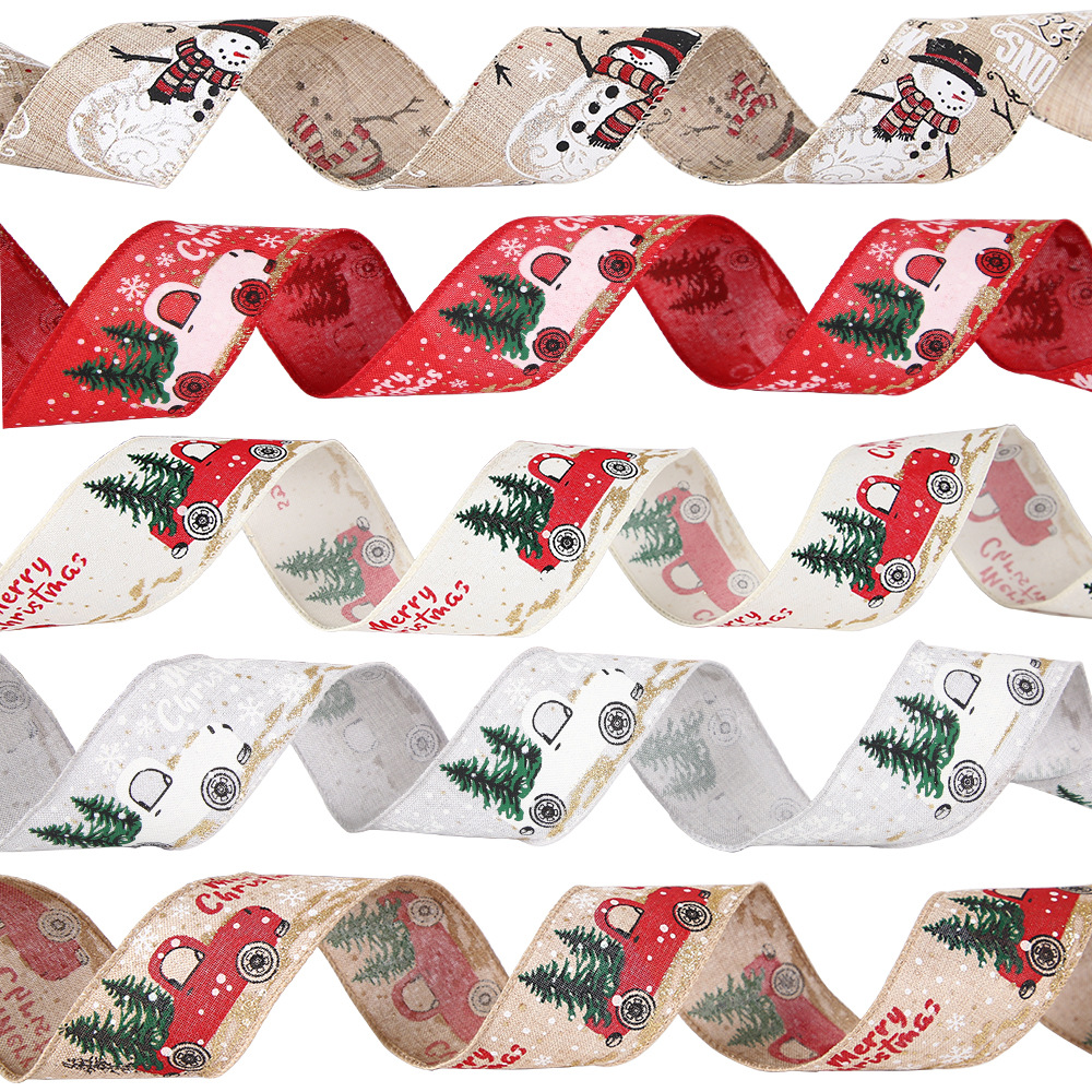 Christmas decoration Amazon 5cm Christmas ribbon Christmas tree decorations hanging colorful car print ribbon