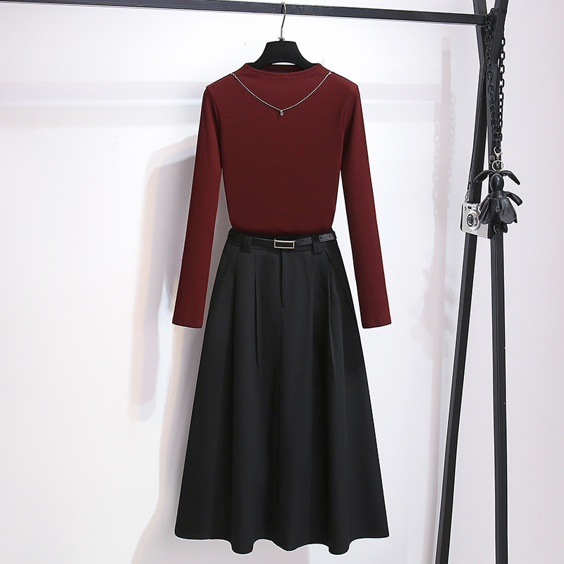 グレーのタートルネックトップスーツとスカートのツーピーススーツ女性用2025春と夏の新しいスタイルの5月1日の服装|undefined