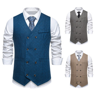 Amazon Cross-Border Export Men's Vest 2025 Spring New Herringbone Fabric Retro Suit Men's Vest