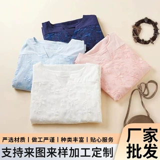 2023秋季新款衬衫 欧美蕾丝刺绣长袖女装宽松女士纯色上衣T恤批发