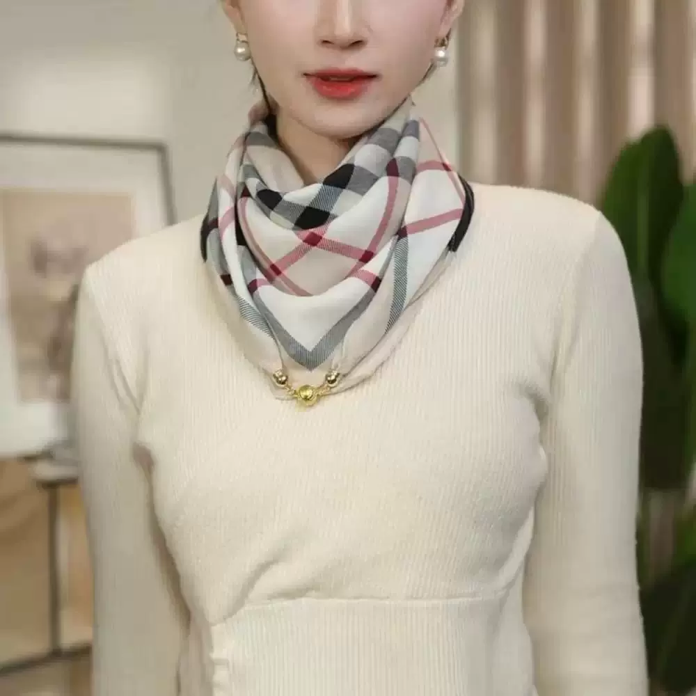 磁扣围巾春穿戴女时尚百搭洋气磁吸扣方巾护颈春秋围脖新款气质