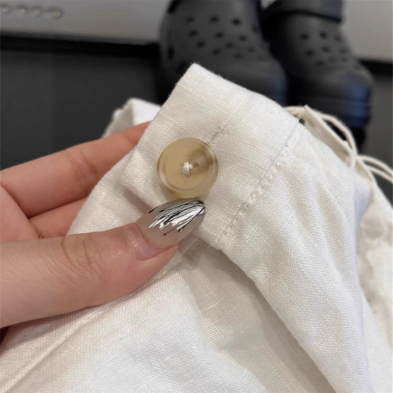 脱ぎたくない〜綿麻ショートパンツ、快適、通気性、多用途、夏の日本のレトロなハイウエストゴムウエストワイドレッグパンツ|undefined