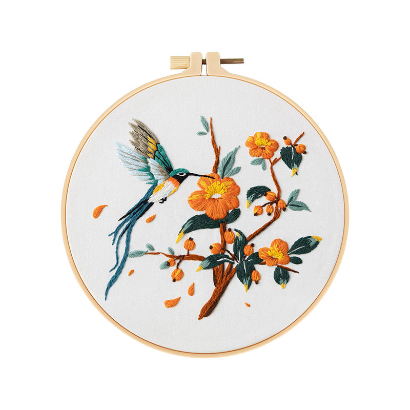 Paquete de material de bordado a mano de bricolaje, colibrí, martín pescador, flor, pájaro, pájaro, bordado de tela, nuevo original, inglés transfronterizo