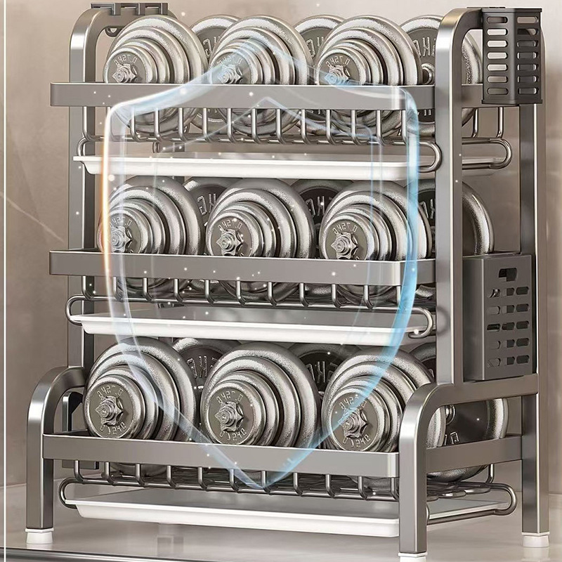 Estante de almacenamiento de platos de cocina estante de escritorio doméstico doble cubierta caja de palillos para platos estante de drenaje