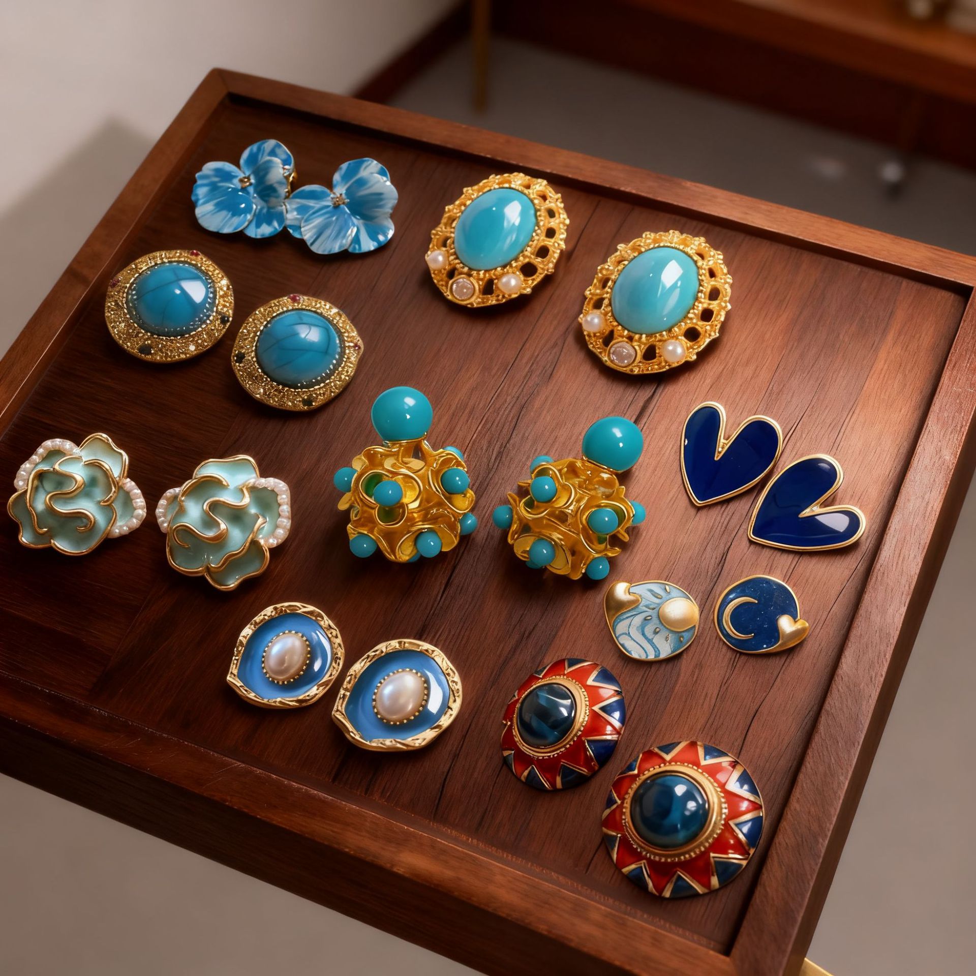 Flores azules vintage medievales pendientes de goteo de aceite ligero lujo alta sensación de joyería Yiwu fábrica al por mayor image 1