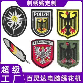 跨境刺绣布贴定制德国双头鹰电脑绣花多色多款刺绣魔术贴织唛定制