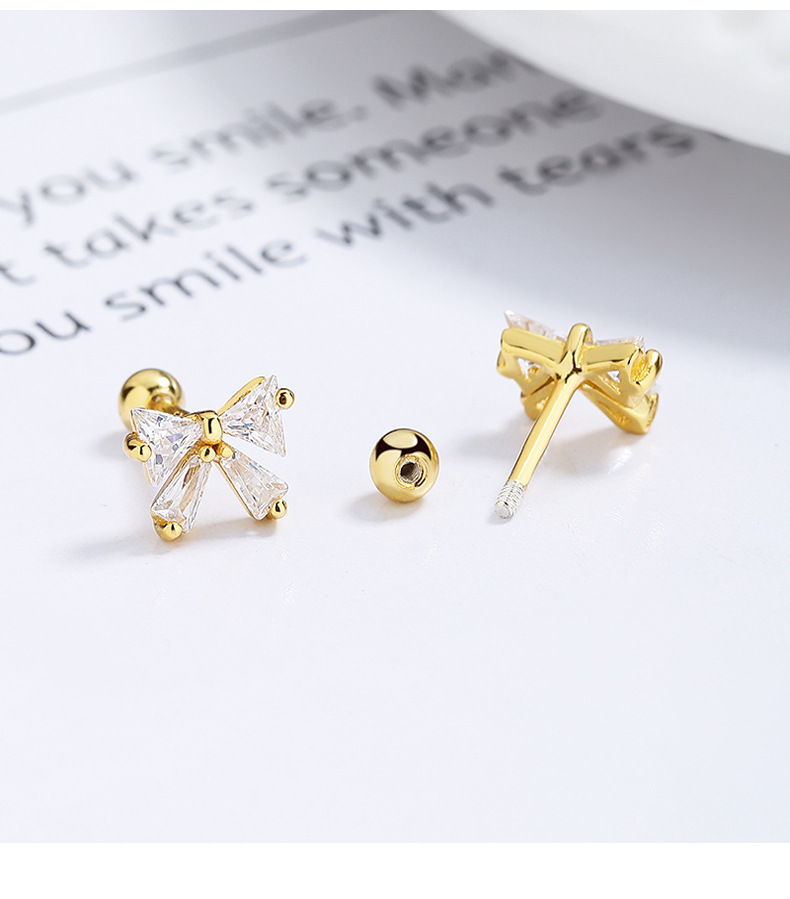 1 Pair 925 Sterling Silver Zircon 925 Sterling Silver Earrings Bow Knot Screw Backs Small Stud Earrings display picture 2