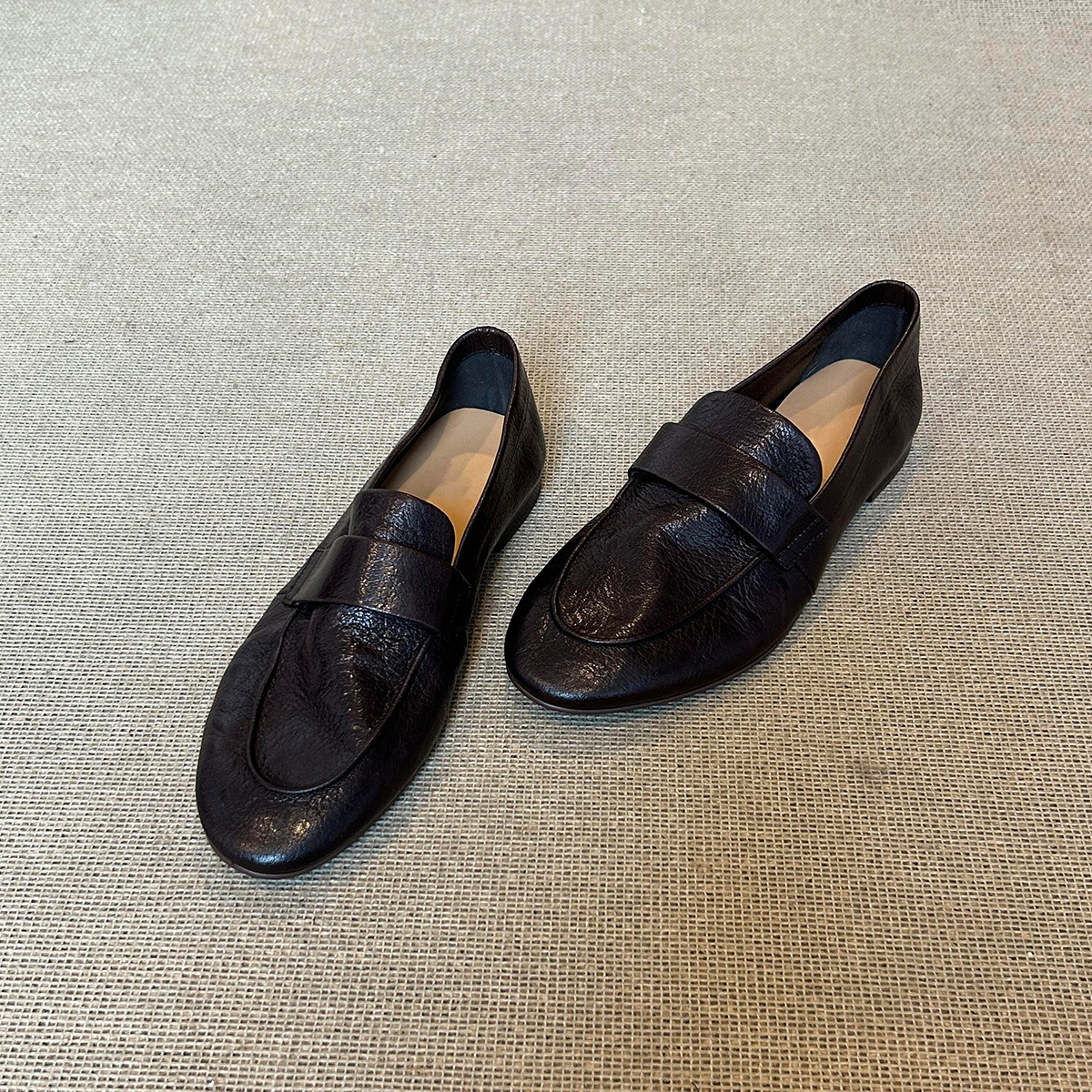 Sheepskin Version ~ Retro Soft Leather Loafers Women's Slip-on Simple Leather Single Shoes Commuting Flat Joker Small Leather Shoes