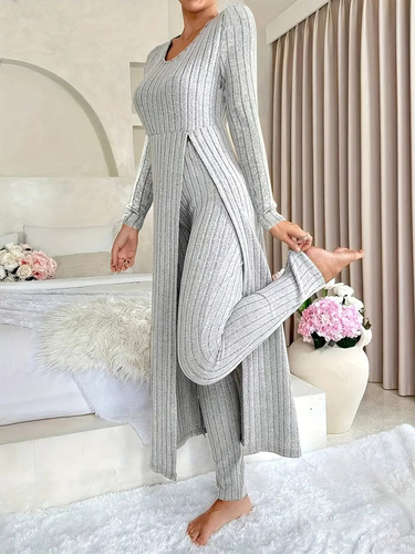 European and American independent station temu new style design round collar split long sleeve two-piece suit spring