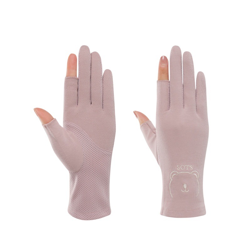 Guantes de protección solar de verano para mujer delgada primavera y otoño ciclismo a prueba de rayos UV transpirable antideslizante expuesto guantes de dos dedos