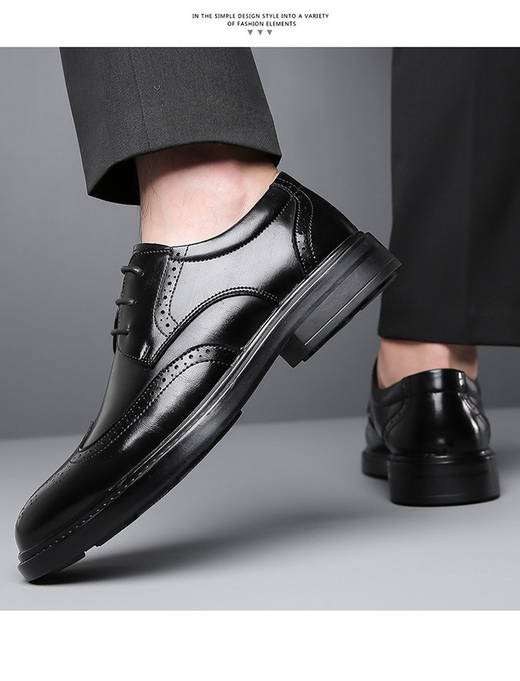 Giày da nam công sở kiểu brogue mũi tròn thắt dây — Màu nâu, Màu đen chi tiết 20