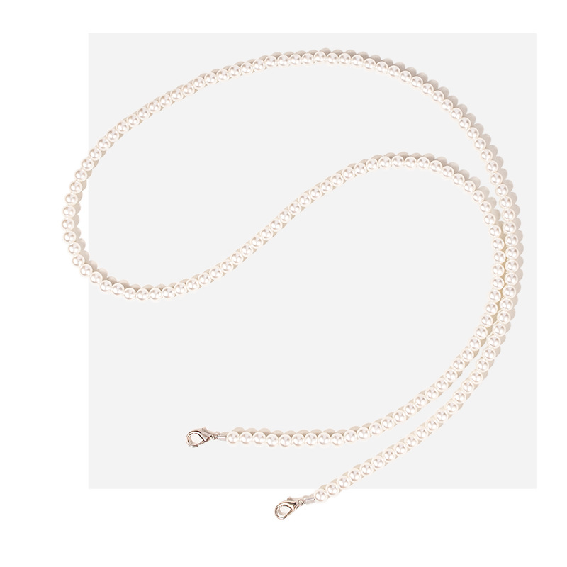 Long 8mm pearl chain 115cm silver buckle