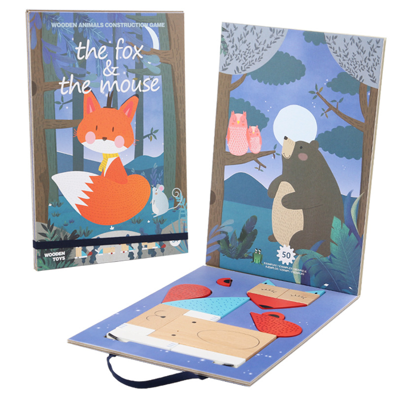 Niños creativos zorro puzzle cognición temprana aprendizaje manual cerebro juguetes de madera fábrica al por mayor