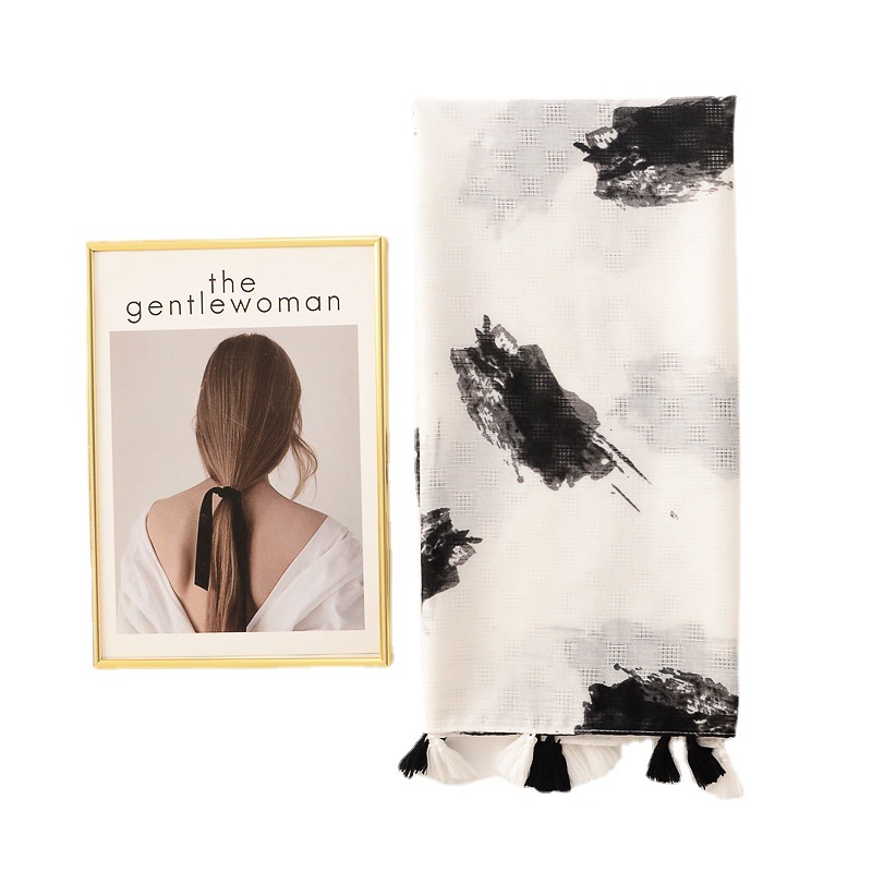 Elegante artístico fondo blanco negro mano pintura bufanda suave algodón y lino sensación seda bufanda viaje decorativo chal Toalla de playa