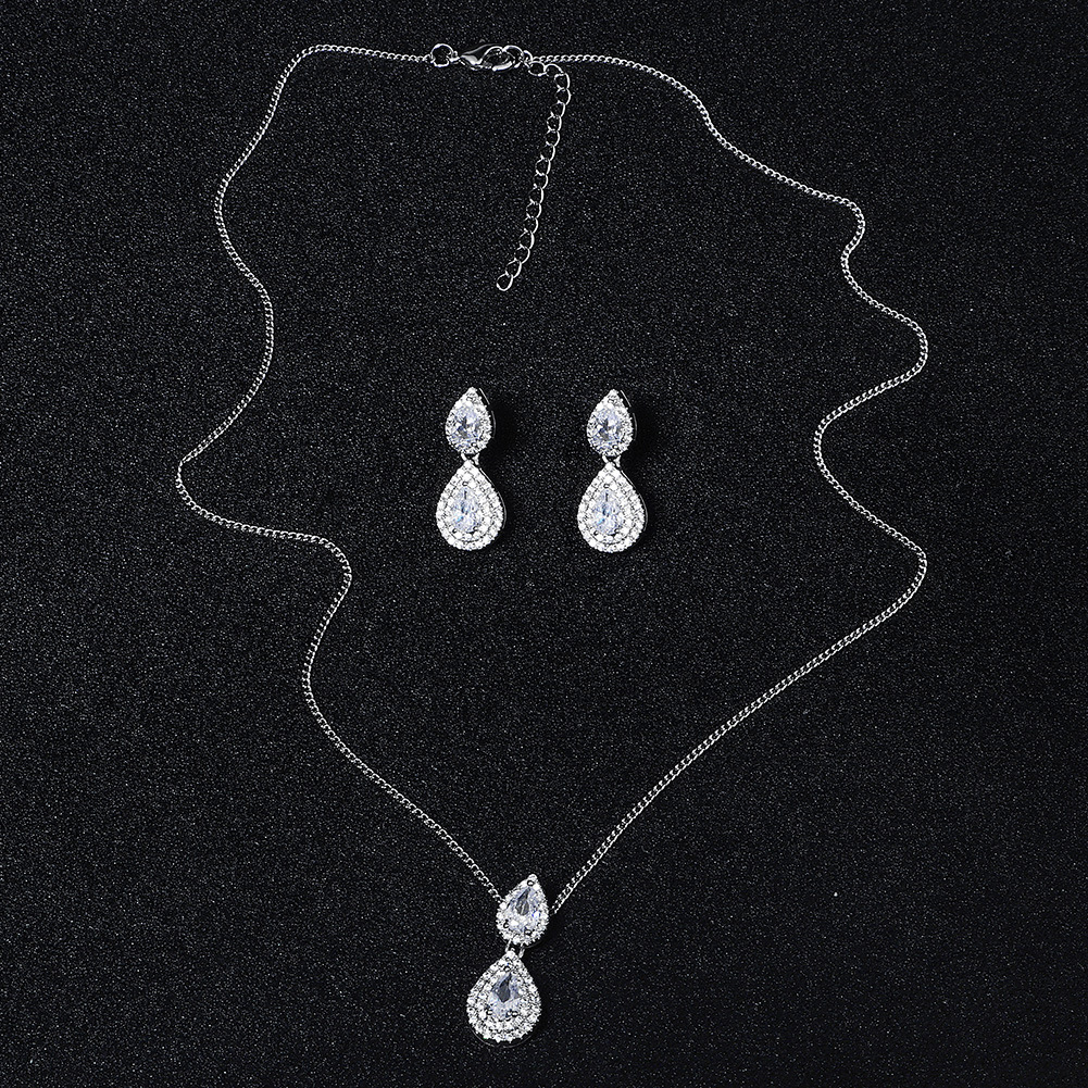 Fashion New Style  Drop-shaped Zircon Earrings Necklace Set display picture 2