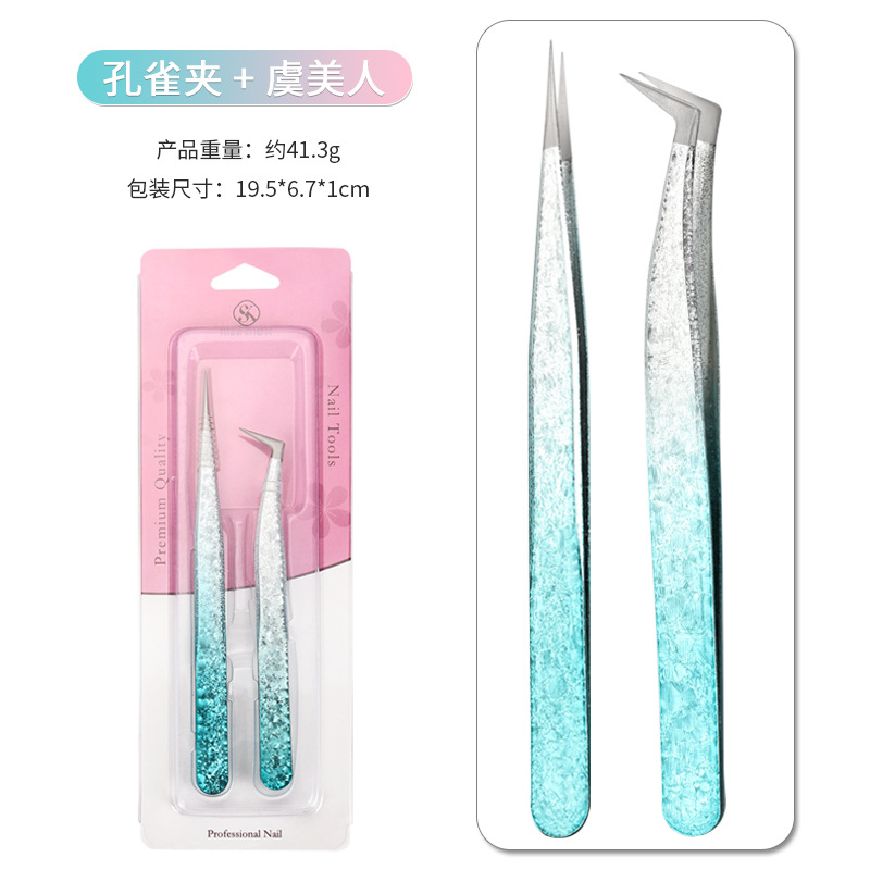 Joyería de uñas de precisión transfronteriza pinzas Flor de hielo galvanoplastia delfín Pluma de Oro Clip 2 unidades traje pinzas herramientas de uñas