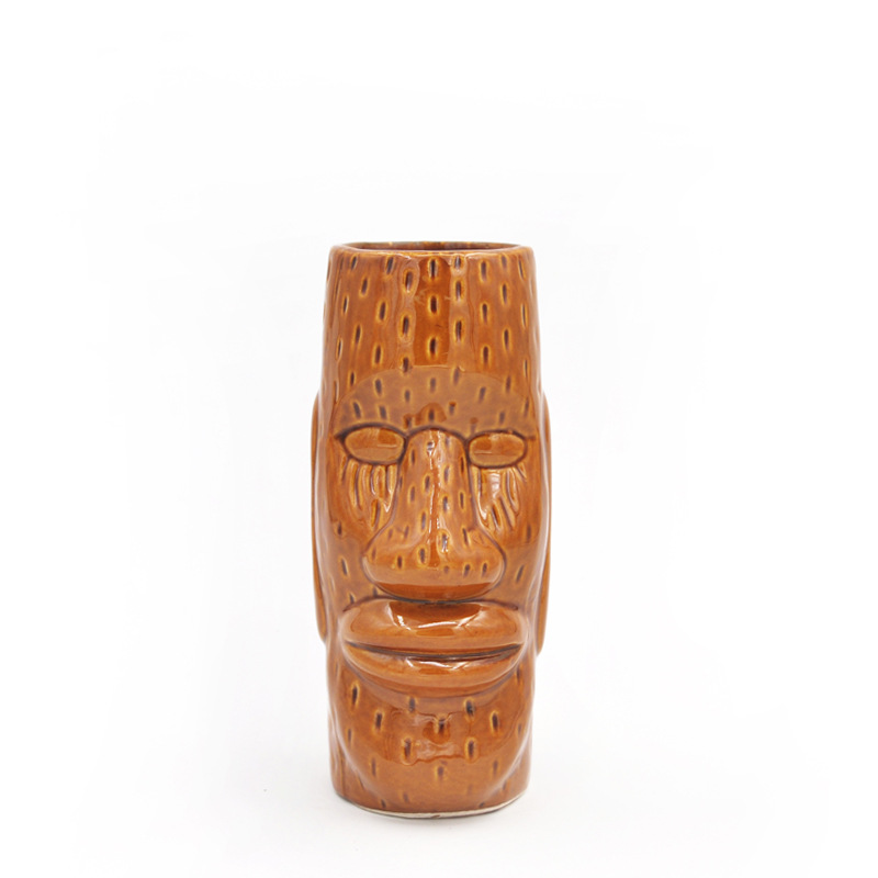 Taza Tiki cuidadosamente seleccionada, taza para cócteles hawaianos, taza TIKI, copa de vino, taza de cerámica con diseño de la estatua de la Isla de Pascua, taza para whisky