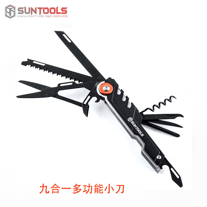 便携发黑EDC组合户外露营工具9开刀户外刀不锈钢多功能小刀批发