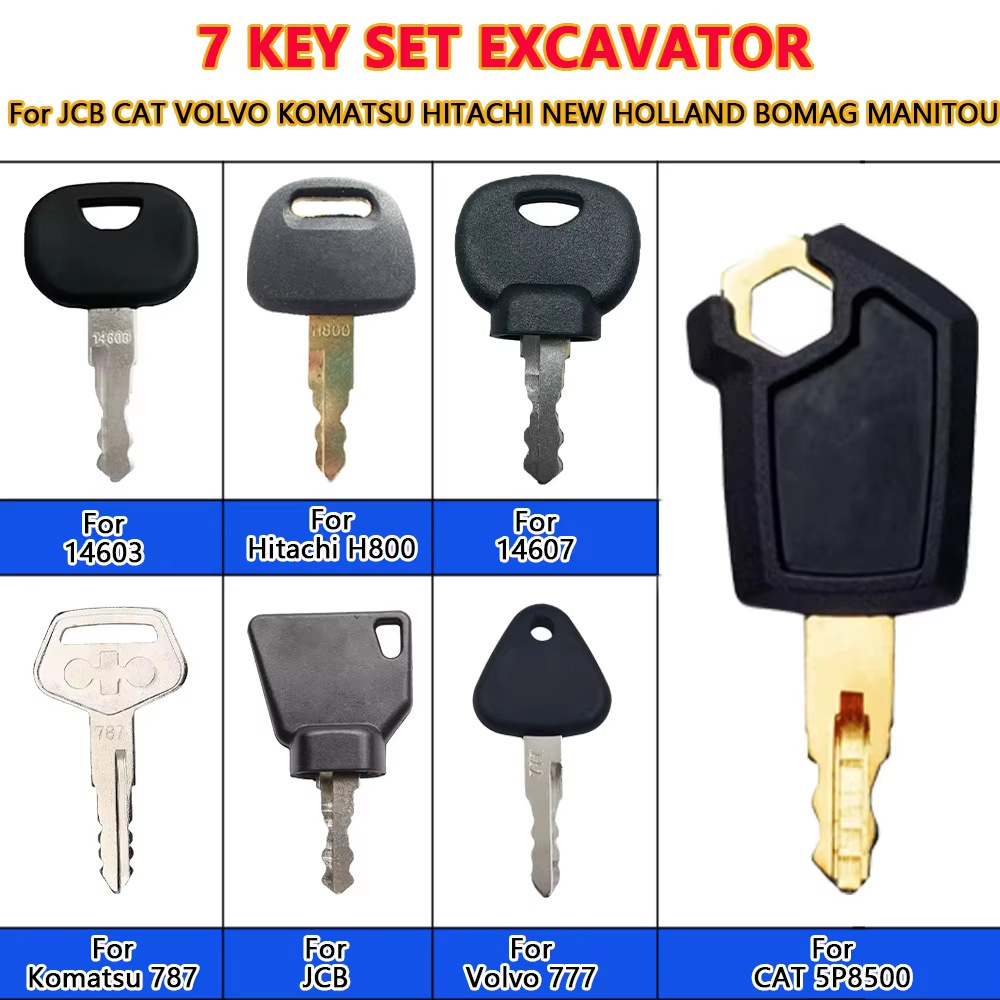 7PCS excavator keys are suitable for 14603, H800, 14607, 787, JCB, 777, CAT