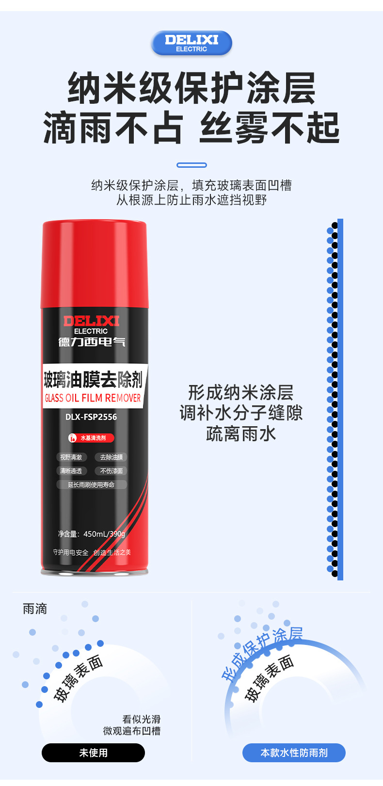 Delixi Electric Automotive Glass Oil Film Remover Powerful Oil Film Cleaner for Front Windshield and Car Windows