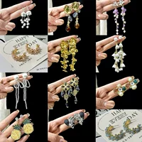 Серебряная игла, серьги, дизайн с цирконием с кисточками, цветок, простой и элегантный дизайн, тренд сезона