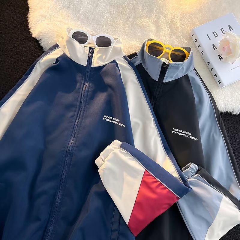 Tendencia moda juvenil popular primavera y otoño ins chaqueta estándar de manga larga nuevo cuello de béisbol a juego de colores moda ropa exterior para hombres