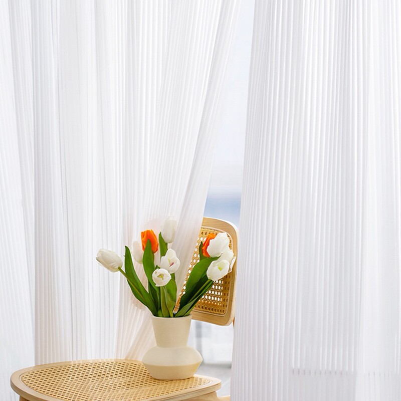 1Pc Vertical Blinds Curtain Dream Curtain Curtain Living Room White Gauze Light-Transmitting Bay Window Blocking Pastoral Door Curtain