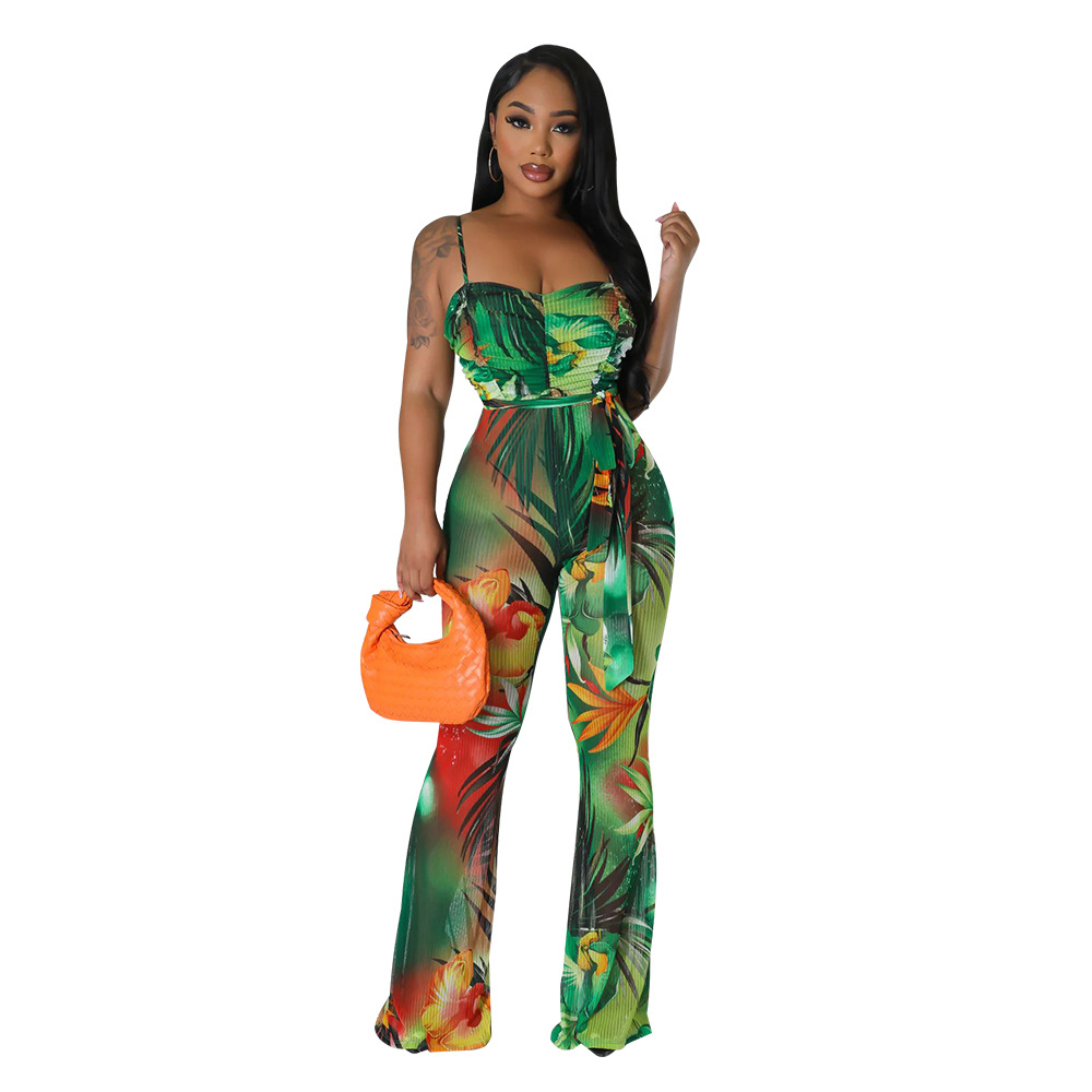 K10516 ropa de mujer de moda transfronteriza europea y americana Amazon Correa impresa sexy sin espalda acampanada mono mujer nuevo