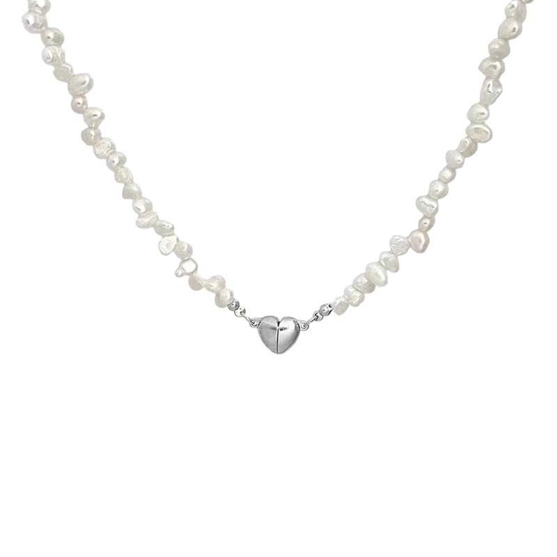 Special-Shaped Baroque Pearl Necklace Niche Design Heart Magnet Buckle Beaded Necklace Women Wholesale Ins Style