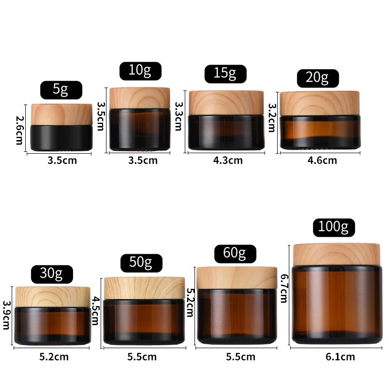 Tarro de crema de vidrio marrón de 50 g, tarro de crema facial y para ojos de 30 g, tarro de embalaje cosmético a prueba de luz de 100 g, botella a prueba de luz