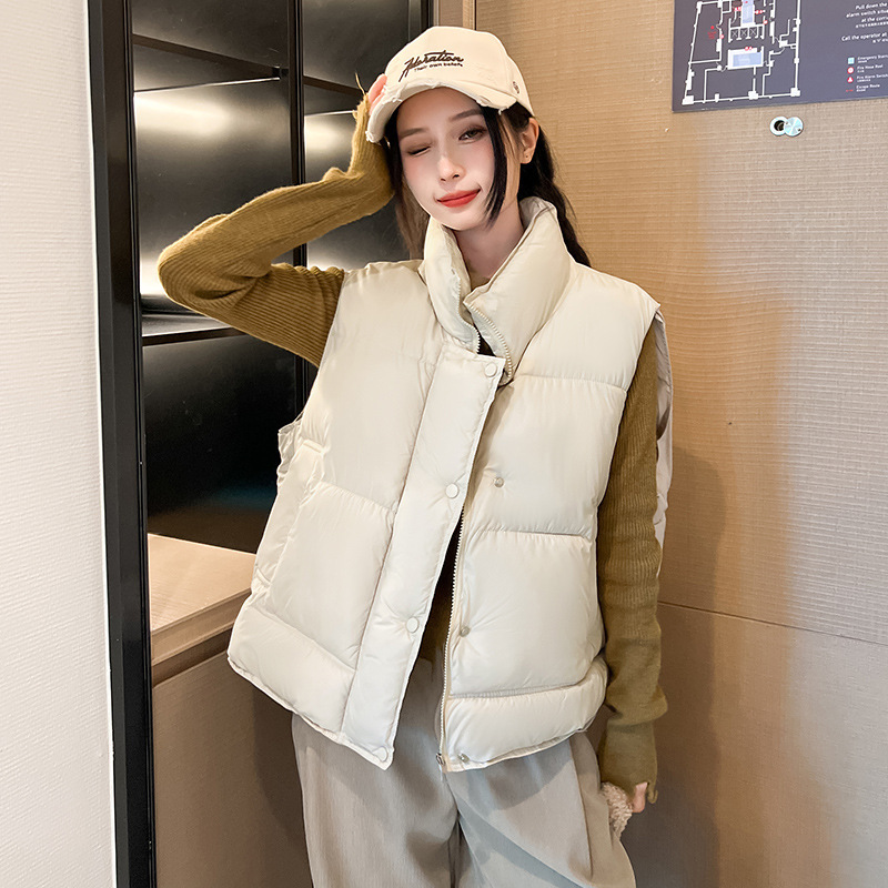 秋冬立领羽绒棉马甲女韩版加肥加大胖mm宽松坎肩加厚短款背心外套|undefined