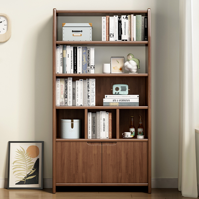 Solid Wood Bookcase Floor-Standing Multi-Layer Storage Shelf Living Room Wall Student Home Storage Locker Large Capacity Bookshelf