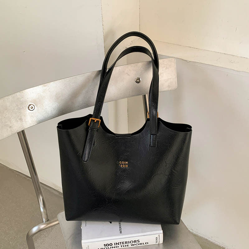Túi tote nữ cỡ lớn phong cách retro, đựng nhiều đồ, có quai đeo vai và kẹp nách — Màu cà phê PU, PU đen, màu cà phê, đen chi tiết 9