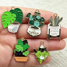 跨境多肉仙人球植物盆栽滴油合金diy饰品配件耳环钥匙扣吊坠挂件