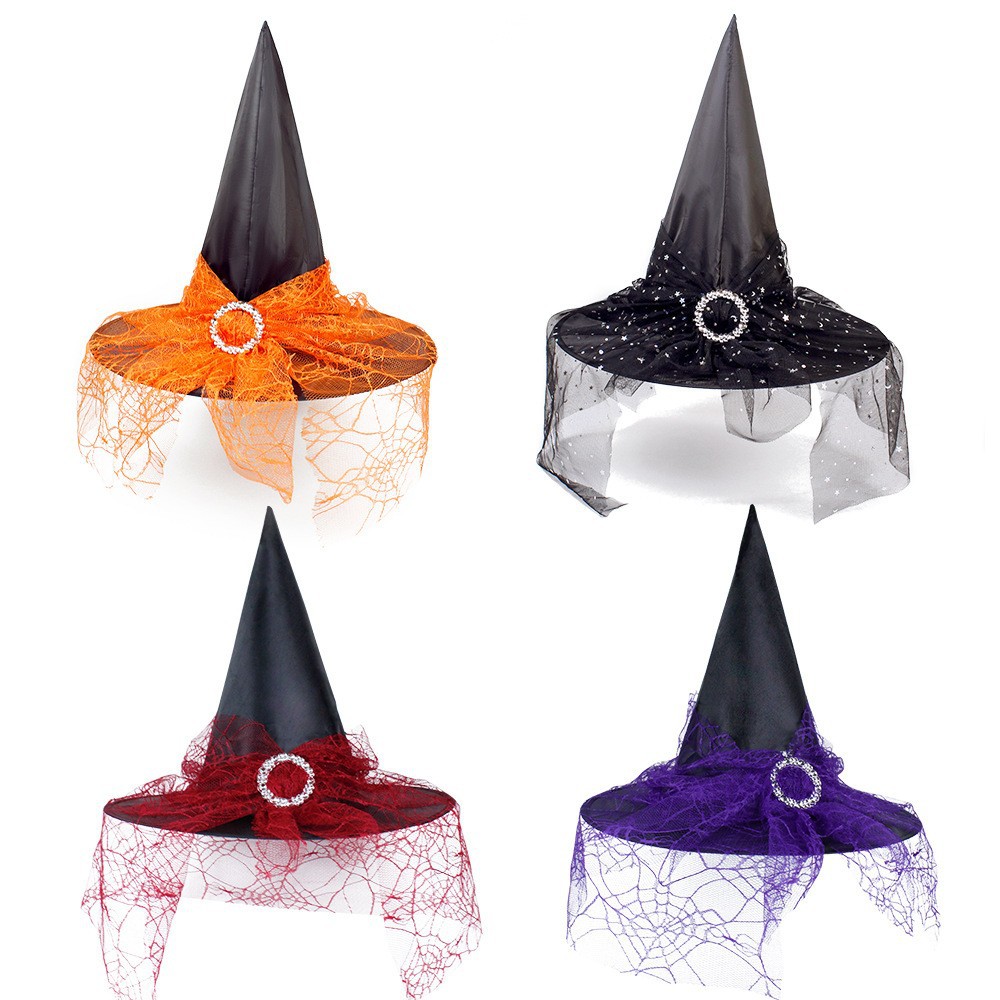 Halloween glowing party decoration spider web pumpkin hot stamping black witch hat_voghion.com