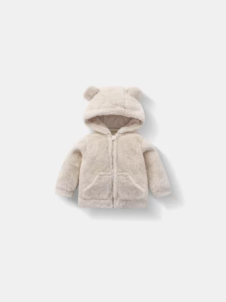 Children's Plush Tops Autumn and Winter Kidsren's Hooded Fleece-Lined Warm Jackets for Men and Women Baby Zipper Fur Sweater Jackets