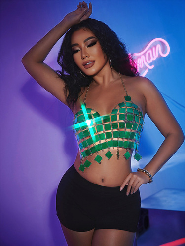 Singer night club cosplay party Green Bling sequins jazz dance tops for women hot sexy nightclub yakeli splicing vest 